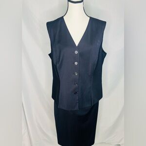 Escada Navy Pinstripe Vest and Matching Skirt Set